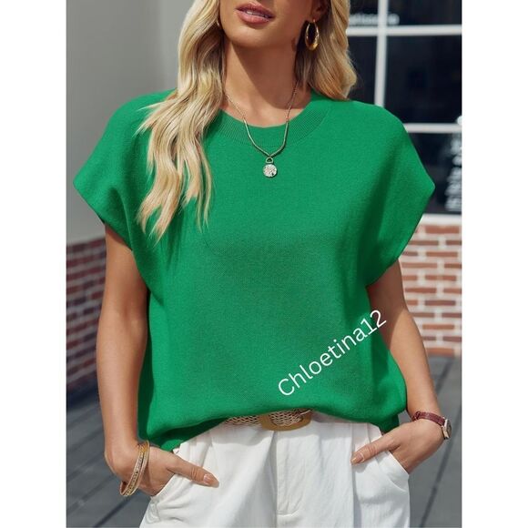 New Cap Sleeve Knit Crew Neck Lightweight Sweater Tank Top Shirt Various Colors - Picture 6 of 16